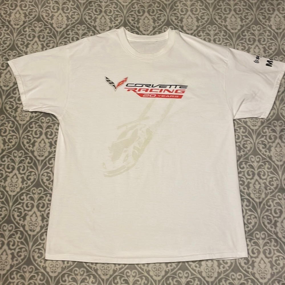 White Short Sleeve Tee with Red Graphic